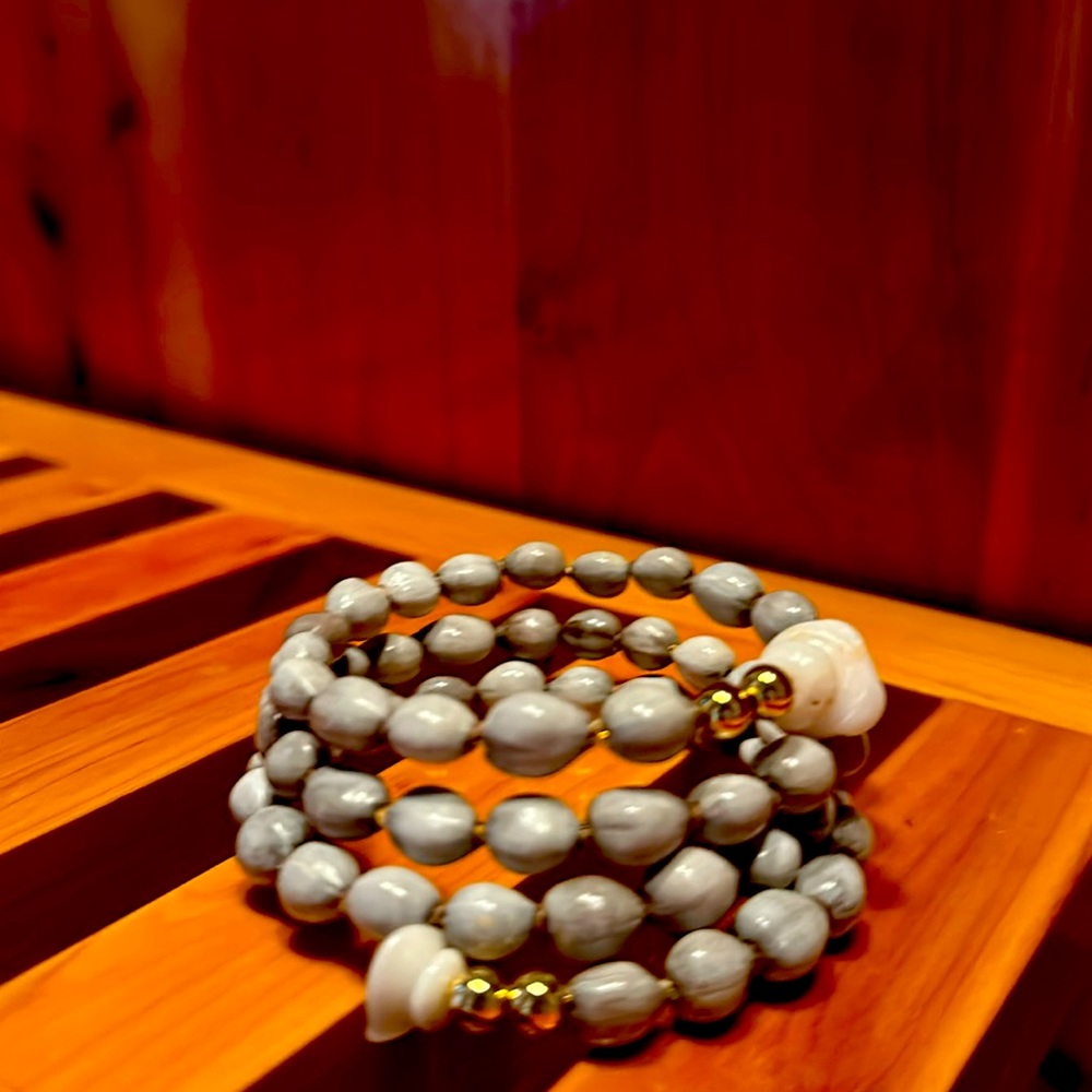 Handmade in Hawaii one of a kind Job’s Tears Bracelet with Natural Puka Shells.